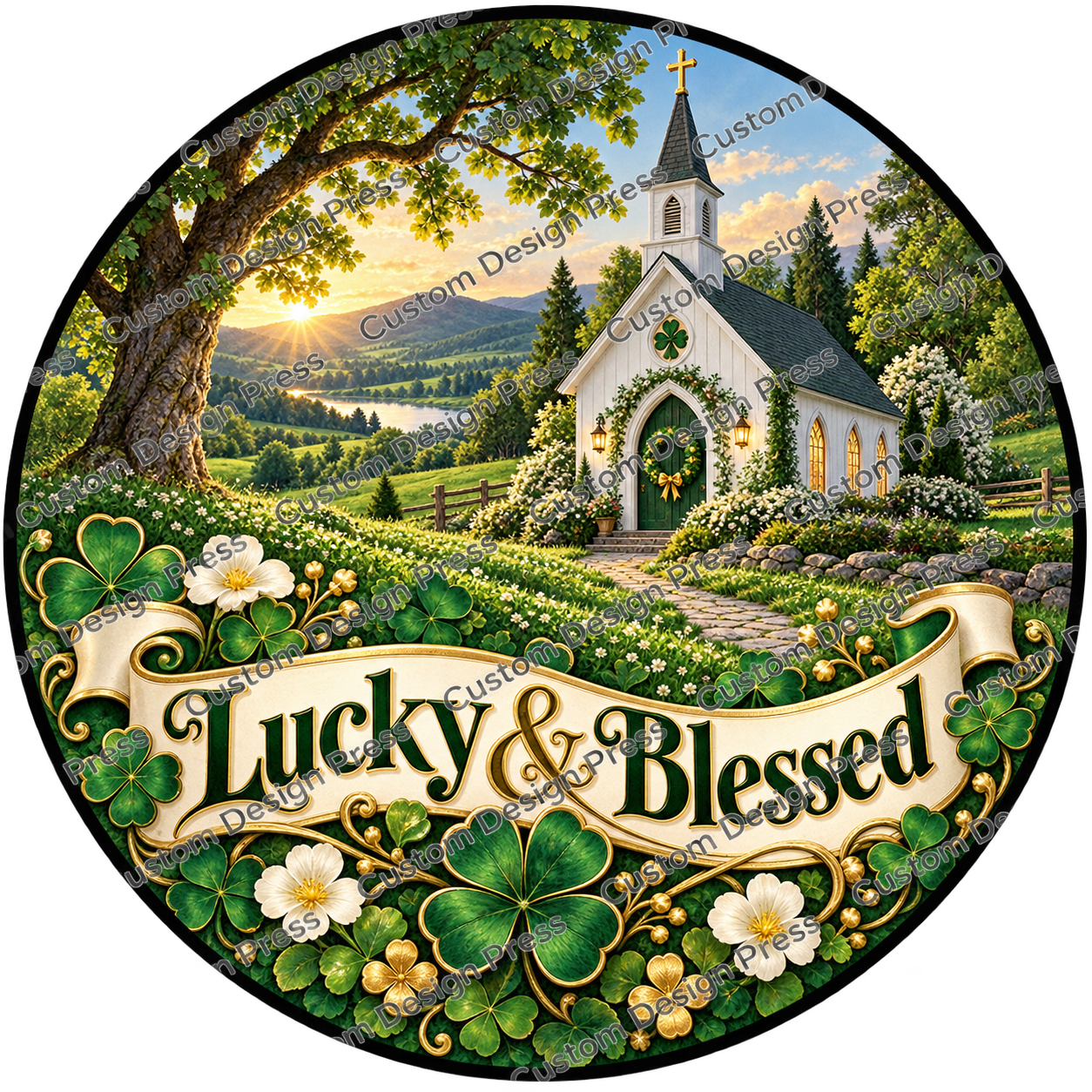 Lucky and Blessed Irish Chapel Wreath Center Round