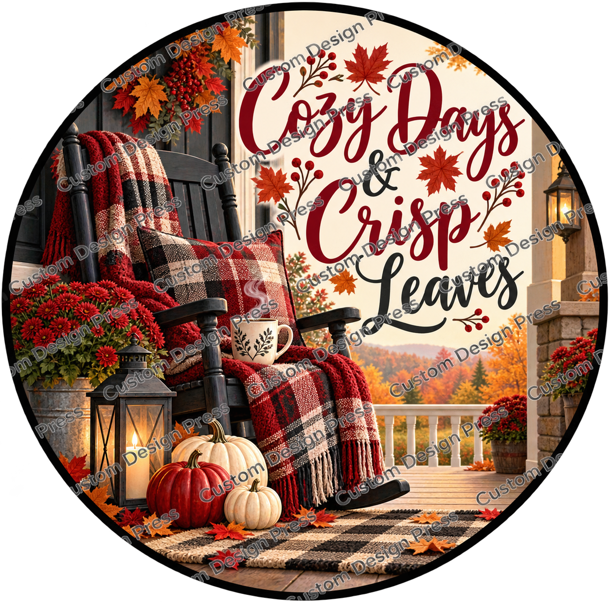 Cozy Days and Crisp Leaves Porch Wreath Center Round