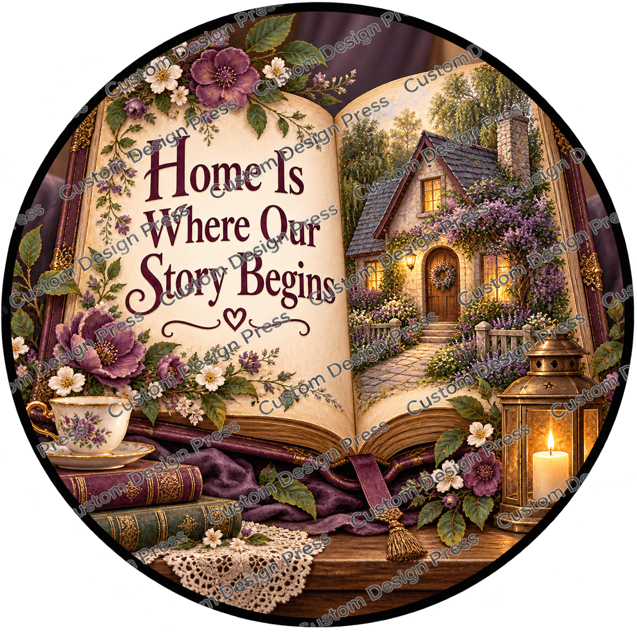 Home Is Where Our Story Begins Cottage Wreath Center Round