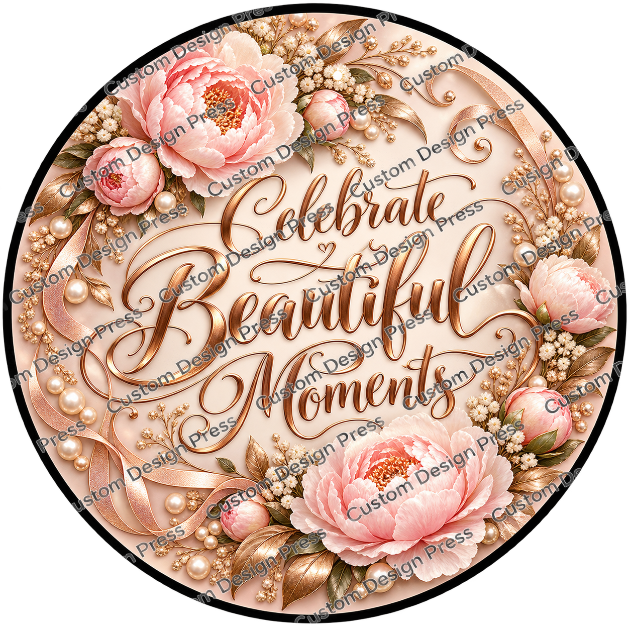 Celebrate Beautiful Moments Blush Roses Wreath Center Round