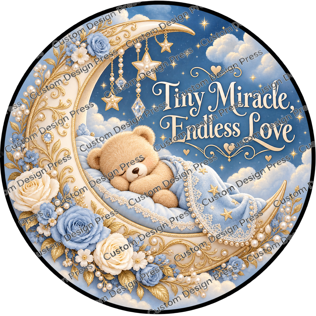 Tiny Miracle Endless Love Blue Baby Wreath Center Round