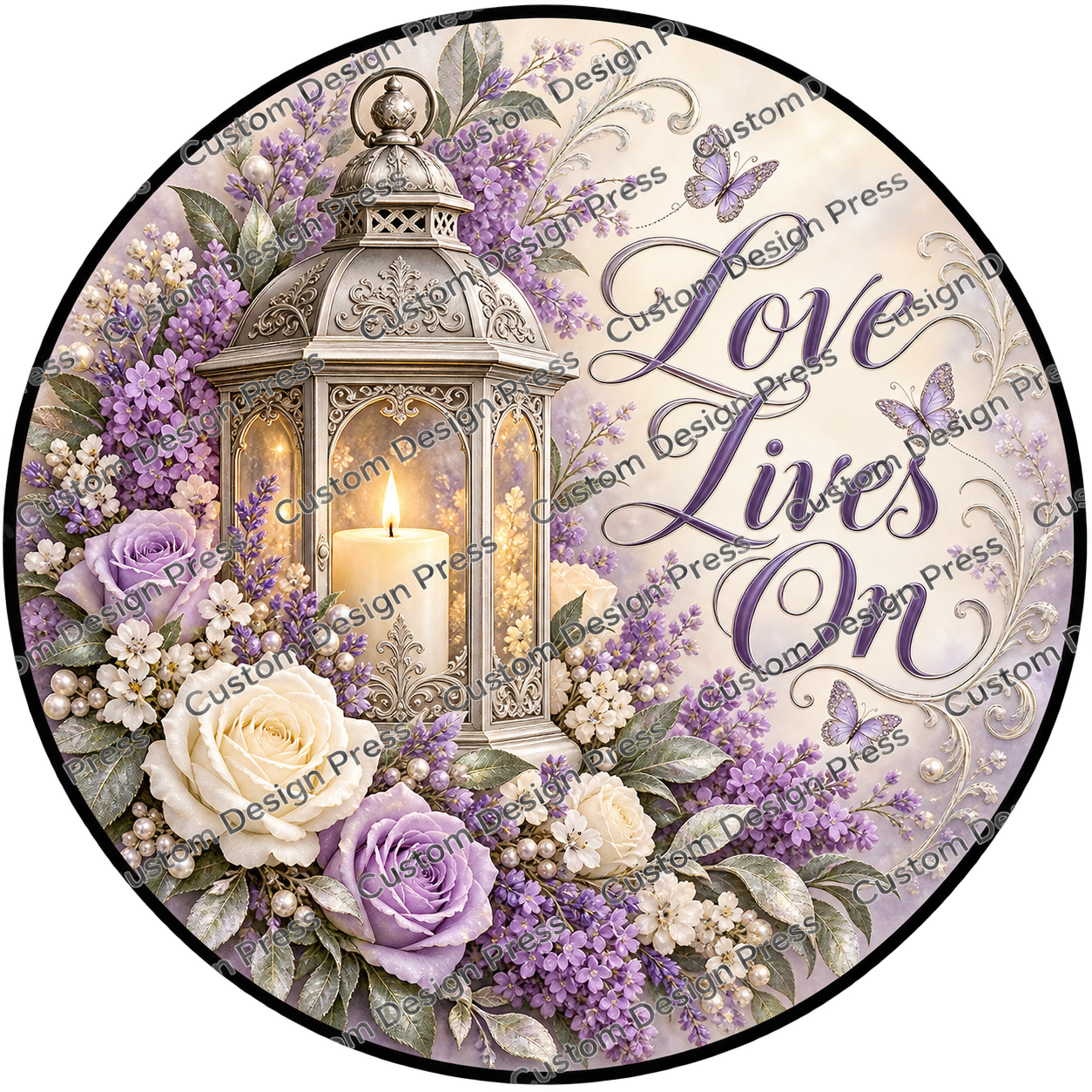 Love Lives On Lavender Lantern Wreath Center Round