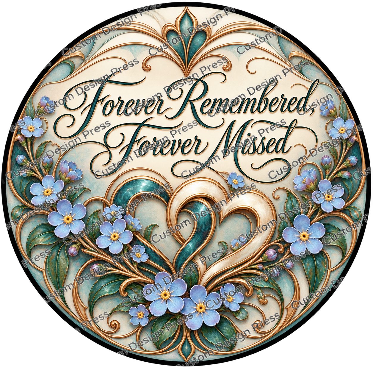 Forever Remembered Forever Missed Heart Wreath Center Round