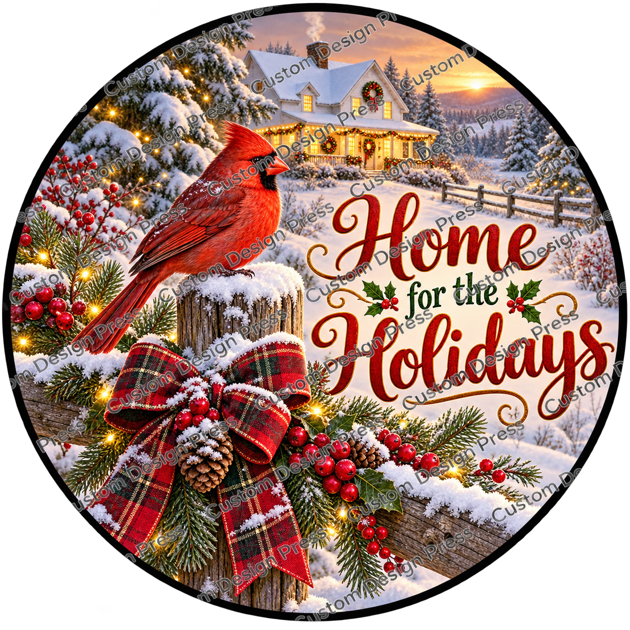 Home for the Holidays Cardinal Country Gate Wreath Center Round