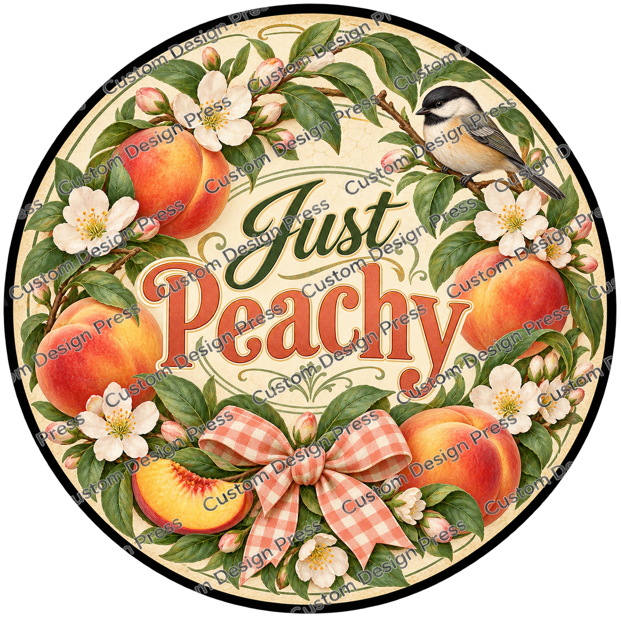 Just Peachy Vintage Peach Blossoms Wreath Center Round
