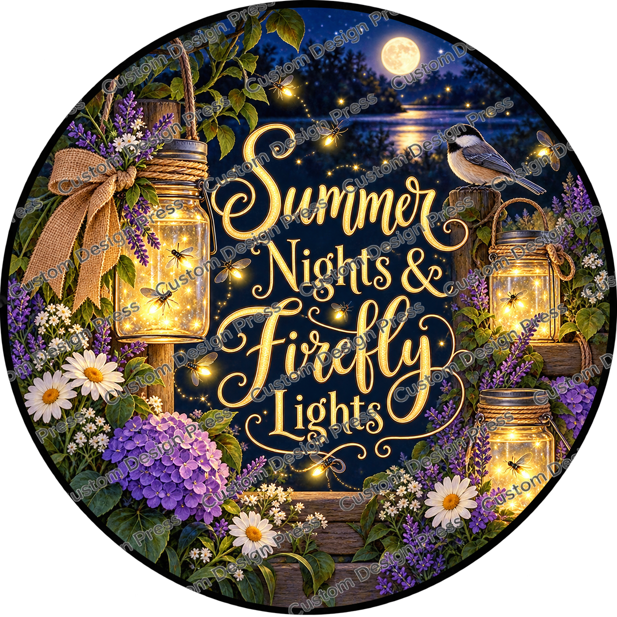 Summer Nights and Firefly Lights Lantern Wreath Center Round
