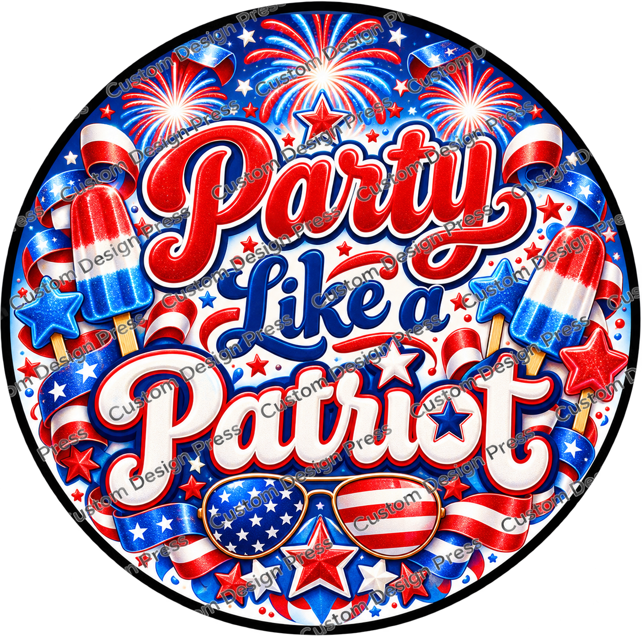 Party Like a Patriot Popsicles Wreath Center Round