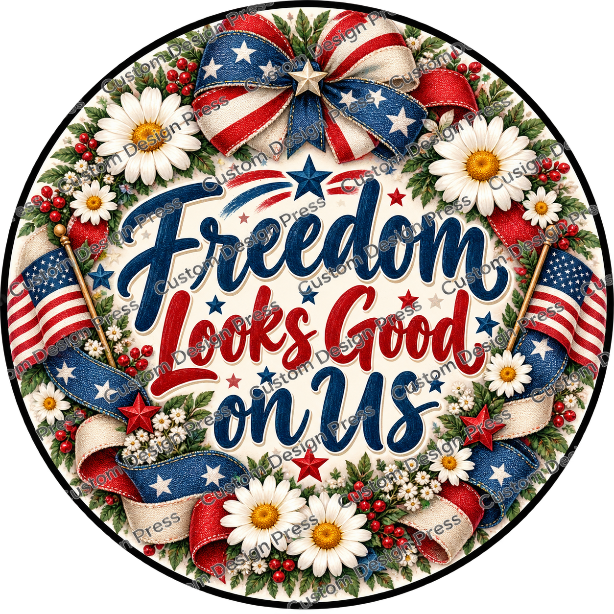 Freedom Looks Good on Us Daisies Wreath Center Round