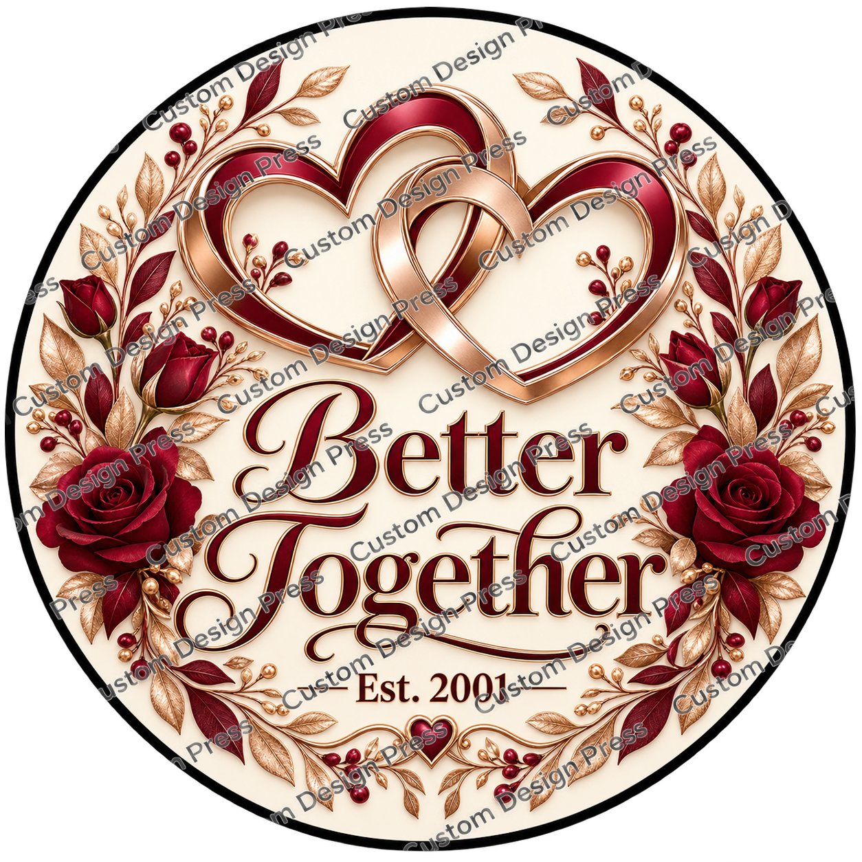 Better Together Est 2001 Rose Rings Wreath Center Round