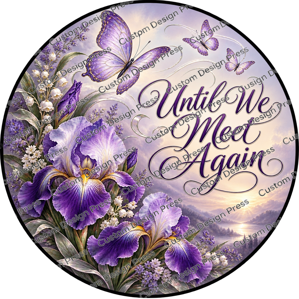Until We Meet Again Purple Iris Wreath Center Round