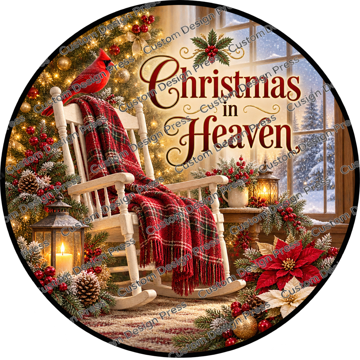 Christmas in Heaven Cardinal Empty Chair Wreath Center Round