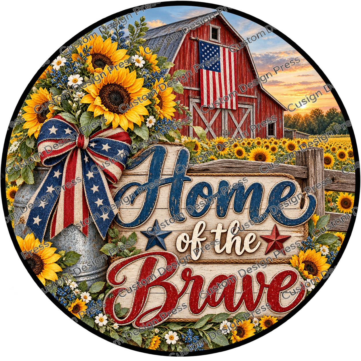Home of the Brave Patriotic Barn Wreath Center Round