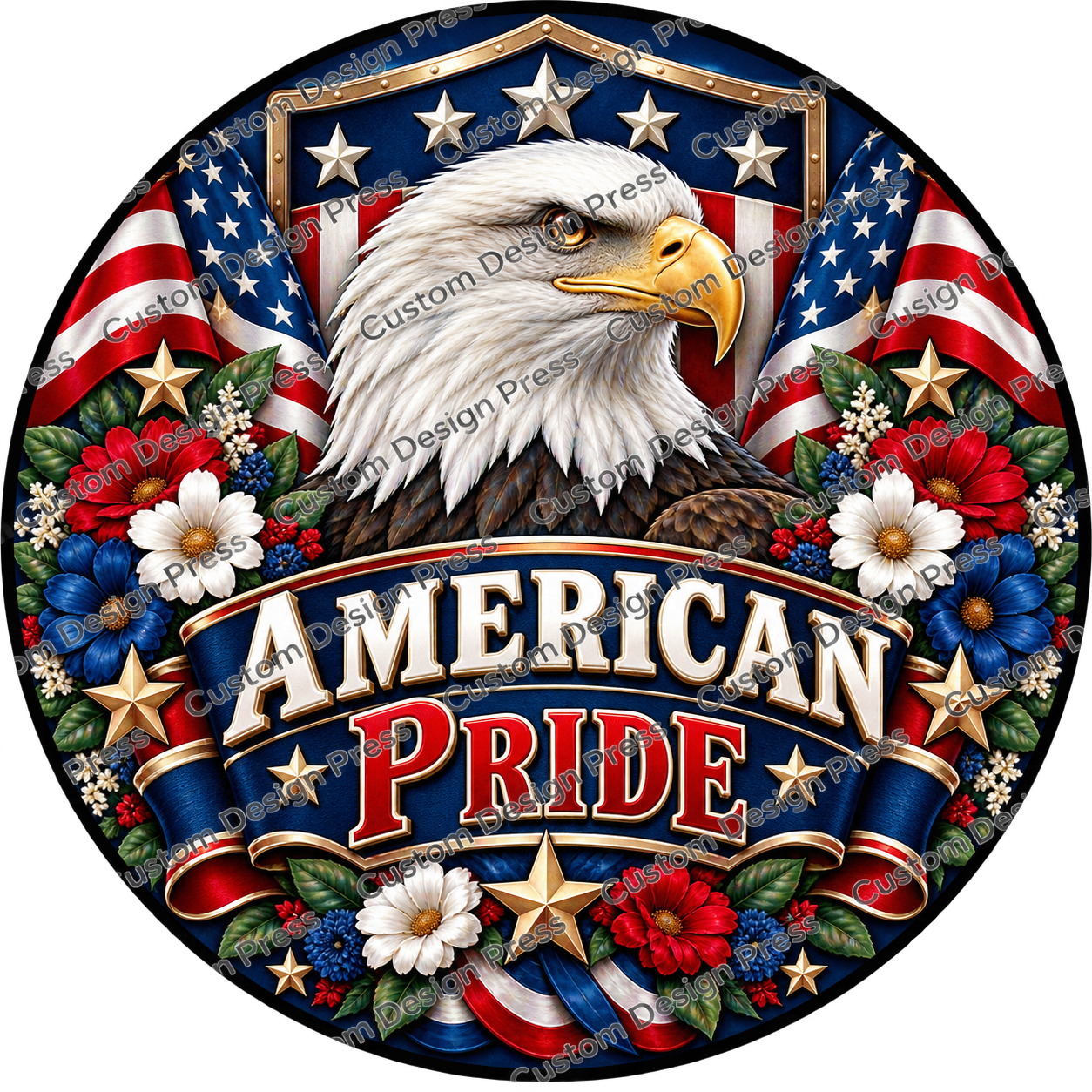 American Pride Bald Eagle Roses Wreath Center Round