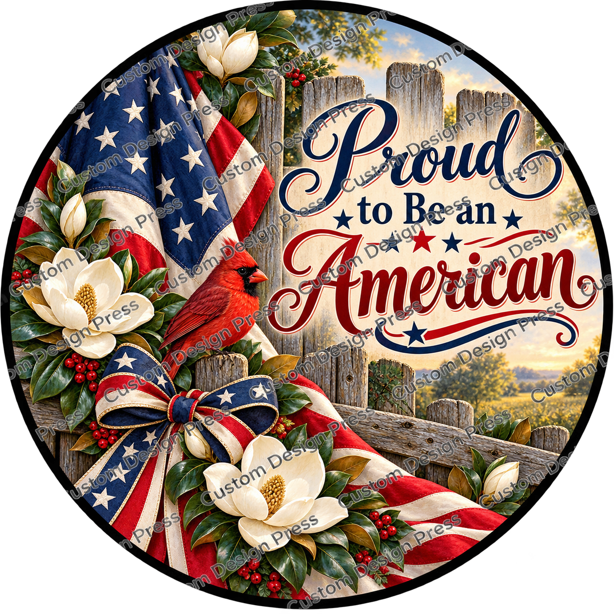 Proud to Be an American Magnolia Flag Wreath Center Round