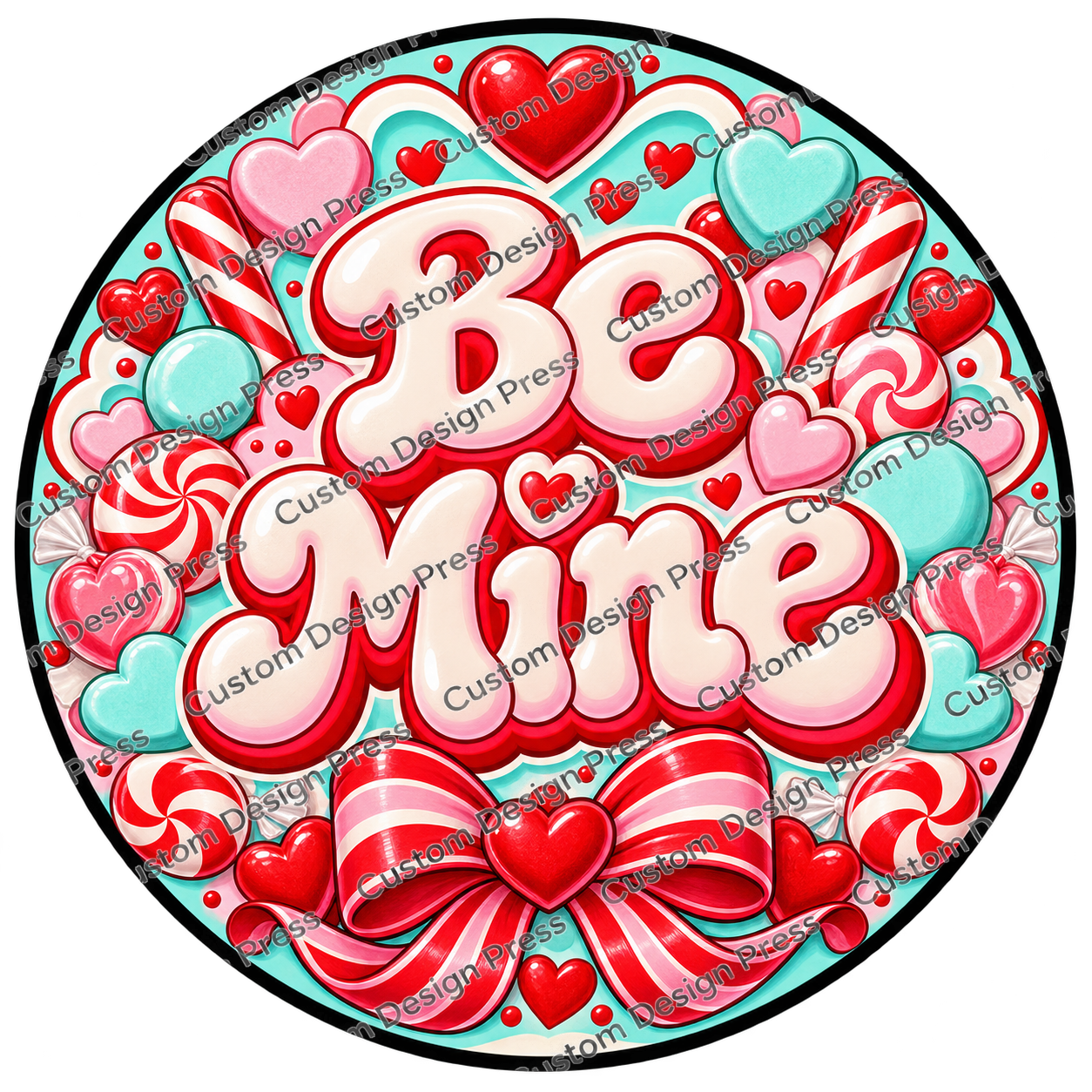 Be Mine Retro Hearts and Bows Wreath Center Round