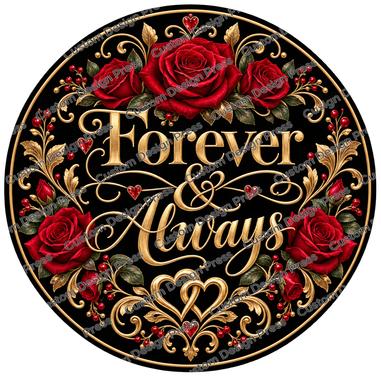 Forever and Always Black Gold Roses Wreath Center Round