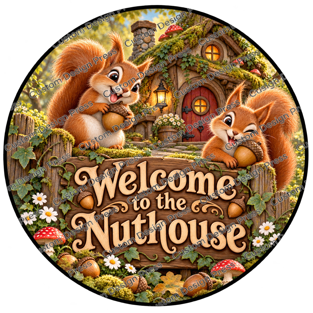 Welcome to the Nuthouse Squirrels Wreath Center Round
