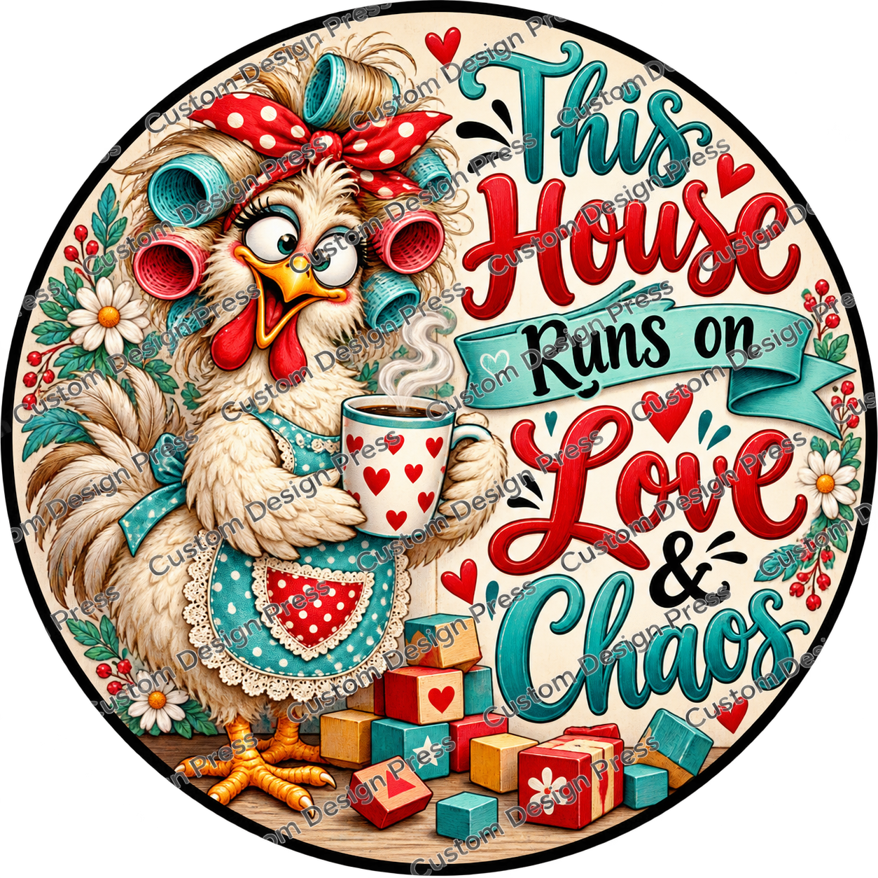 This House Runs on Love and Chaos Owls Wreath Center Round