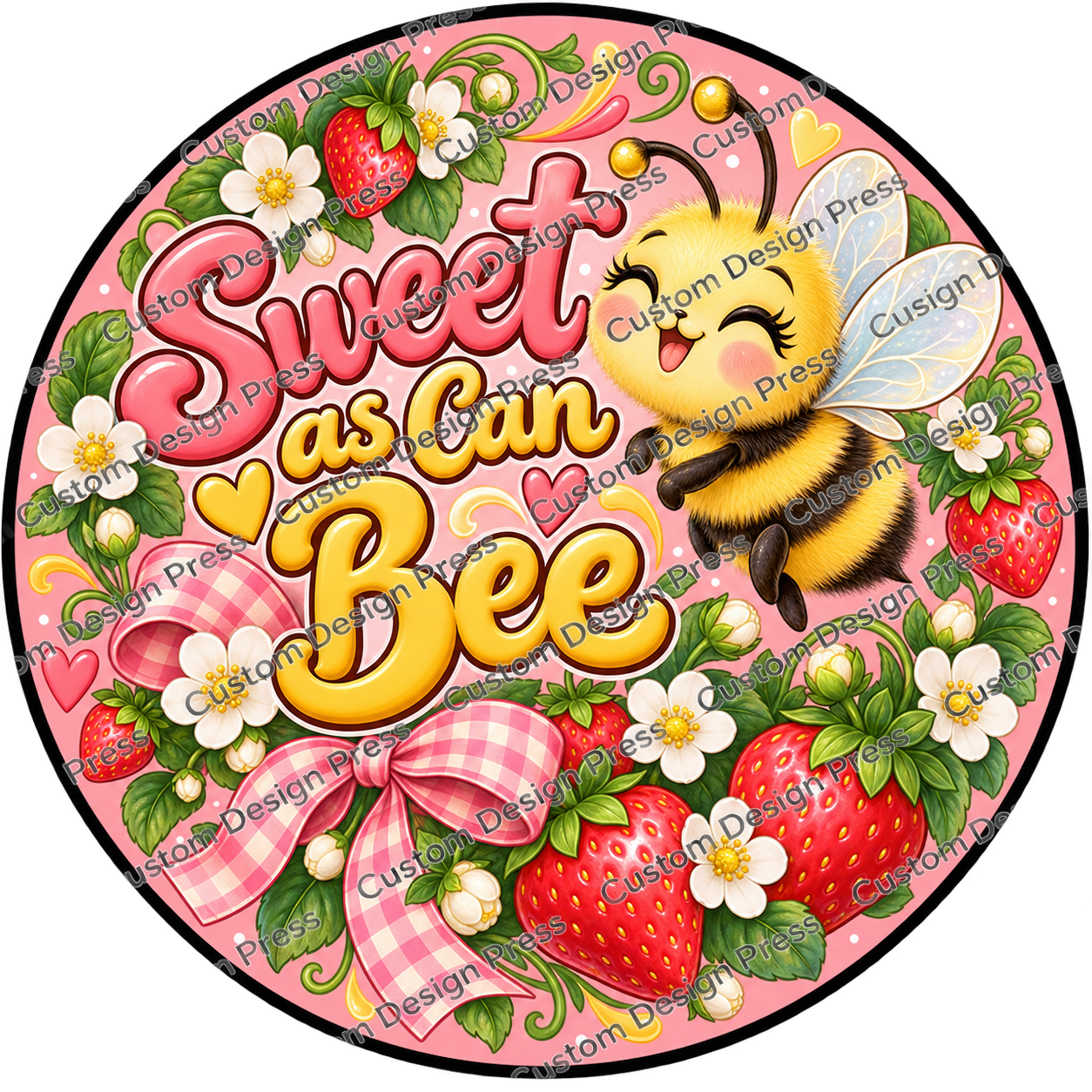 Sweet as Can Bee Pink Bow Wreath Center Round