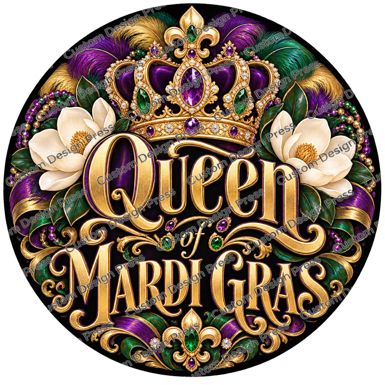 Queen of Mardi Gras Crown Wreath Center Round