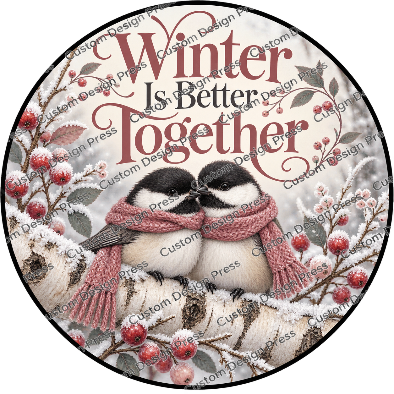 Winter Is Better Together Chickadees Wreath Center Round