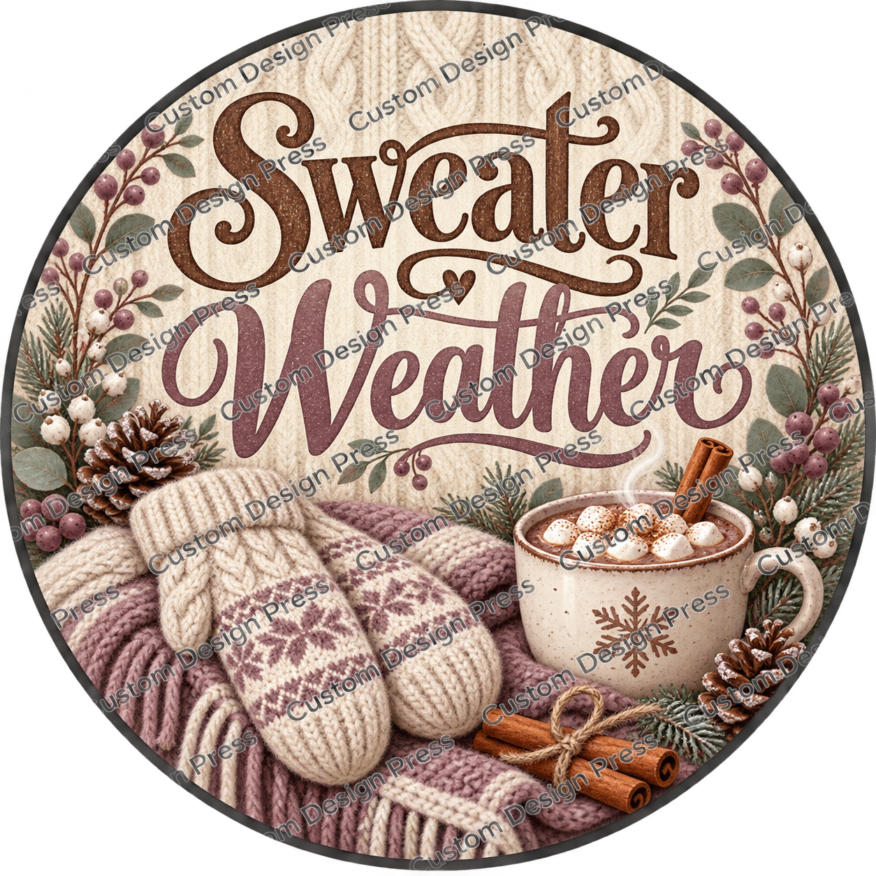 Sweater Weather Blush Mittens Wreath Center Round