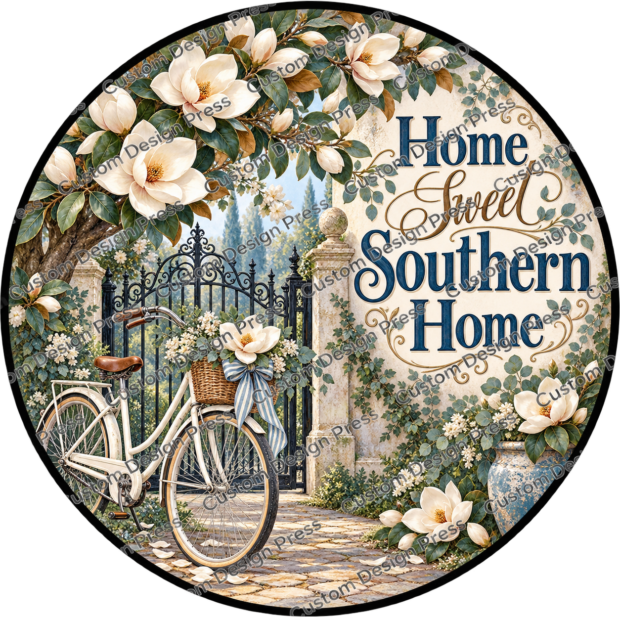 Home Sweet Southern Home Magnolia Gate Wreath Center Round