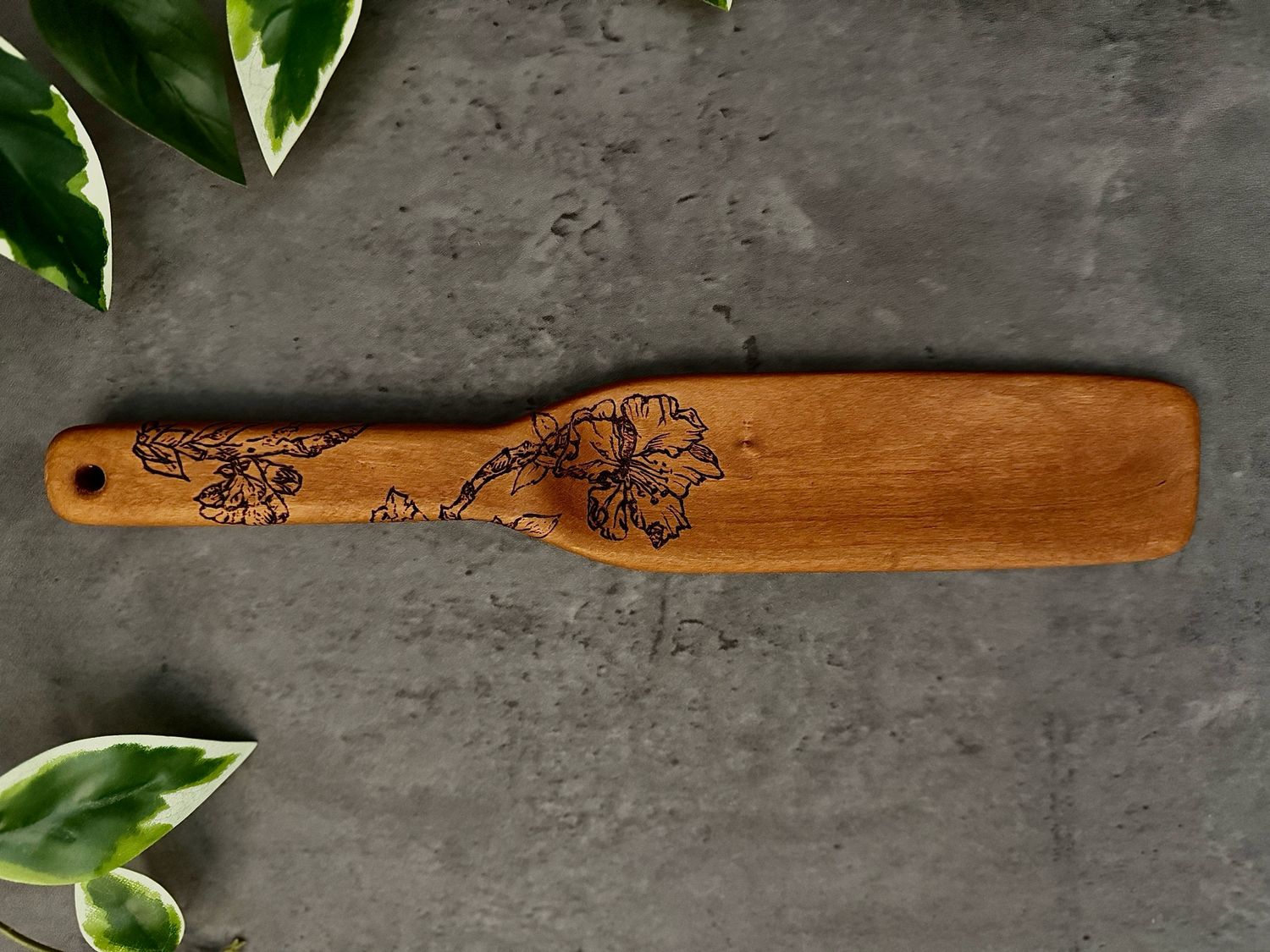 Flower Design Cherry Wooden Spurtle
