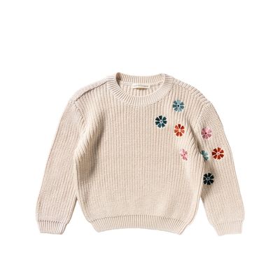 Your Wishes Embroidered Flowers | Sweater Oyster Gray YAW25-062MBN
