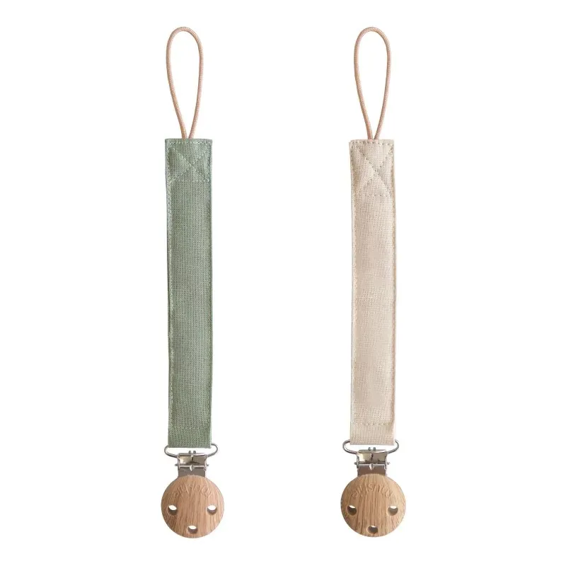 Mushie Linen Pacifer clip (Olive/Shifting Sand)