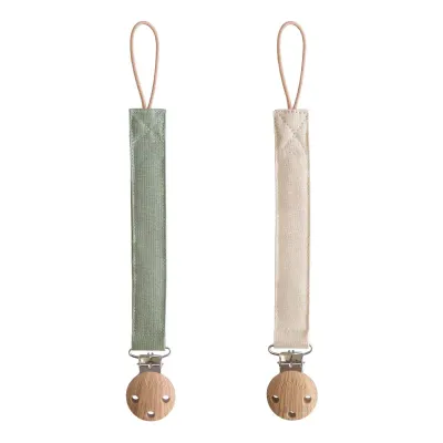 Mushie Linen Pacifer clip (Olive/Shifting Sand)