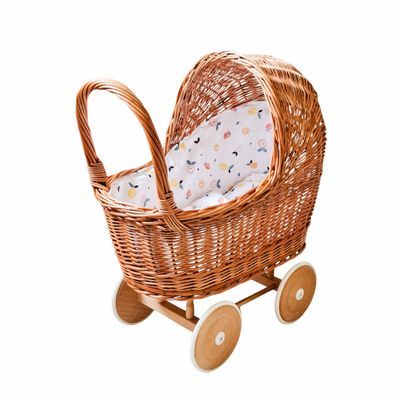 Rieten poppenwagen met kap, summer fruit