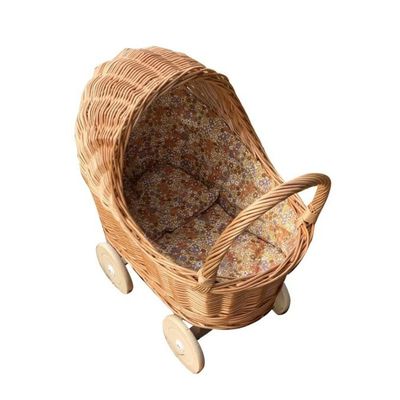 Rieten poppenwagen met kap little flowers