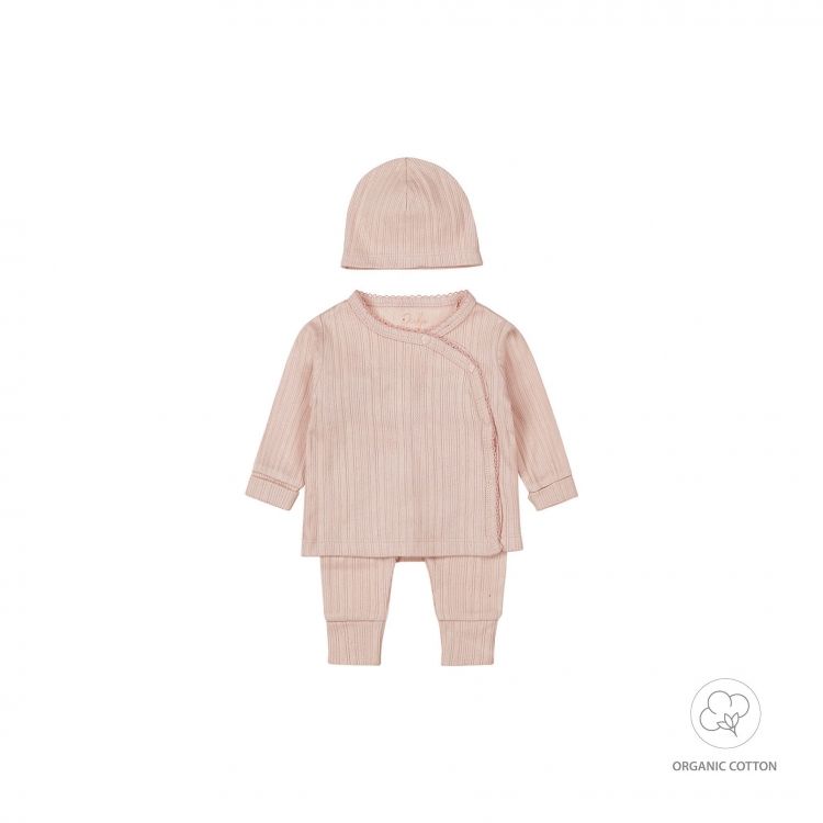 Dirkje 2 pce babysuit + hat organic cotton Light dusty pink WN1206