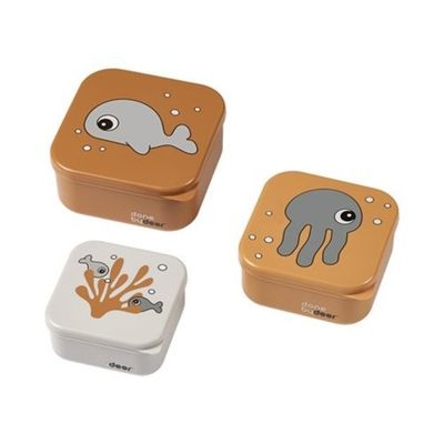 donebydeer Snack box set 3 pcs Sea friends Mustard/Grey donebydeer Snack box set 3 pcs Sea friends Mustard/Grey