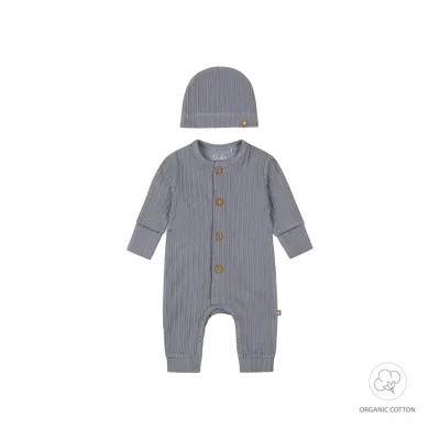 Dirkje 1 pce babysuit + hat organic cotton Faded blue WN1267
