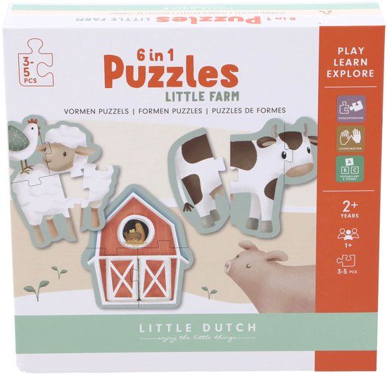 Little Dutch Vormen puzzel Little Farm - 6 in 1  LD7148