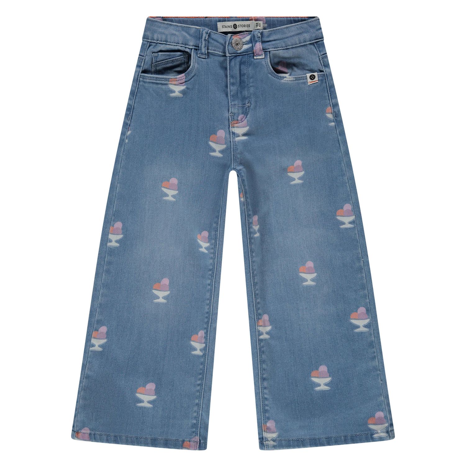 Stains &amp; Stories girls wide leg printed denim Medium Blue SSA26208220