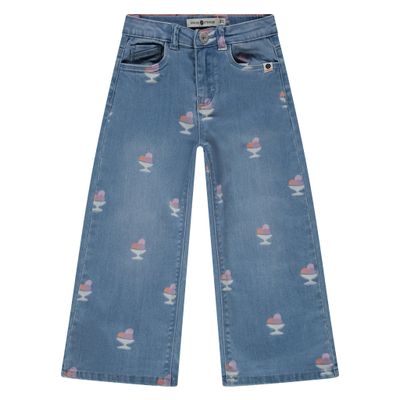 Stains &amp; Stories girls wide leg printed denim Medium Blue SSA26208220
