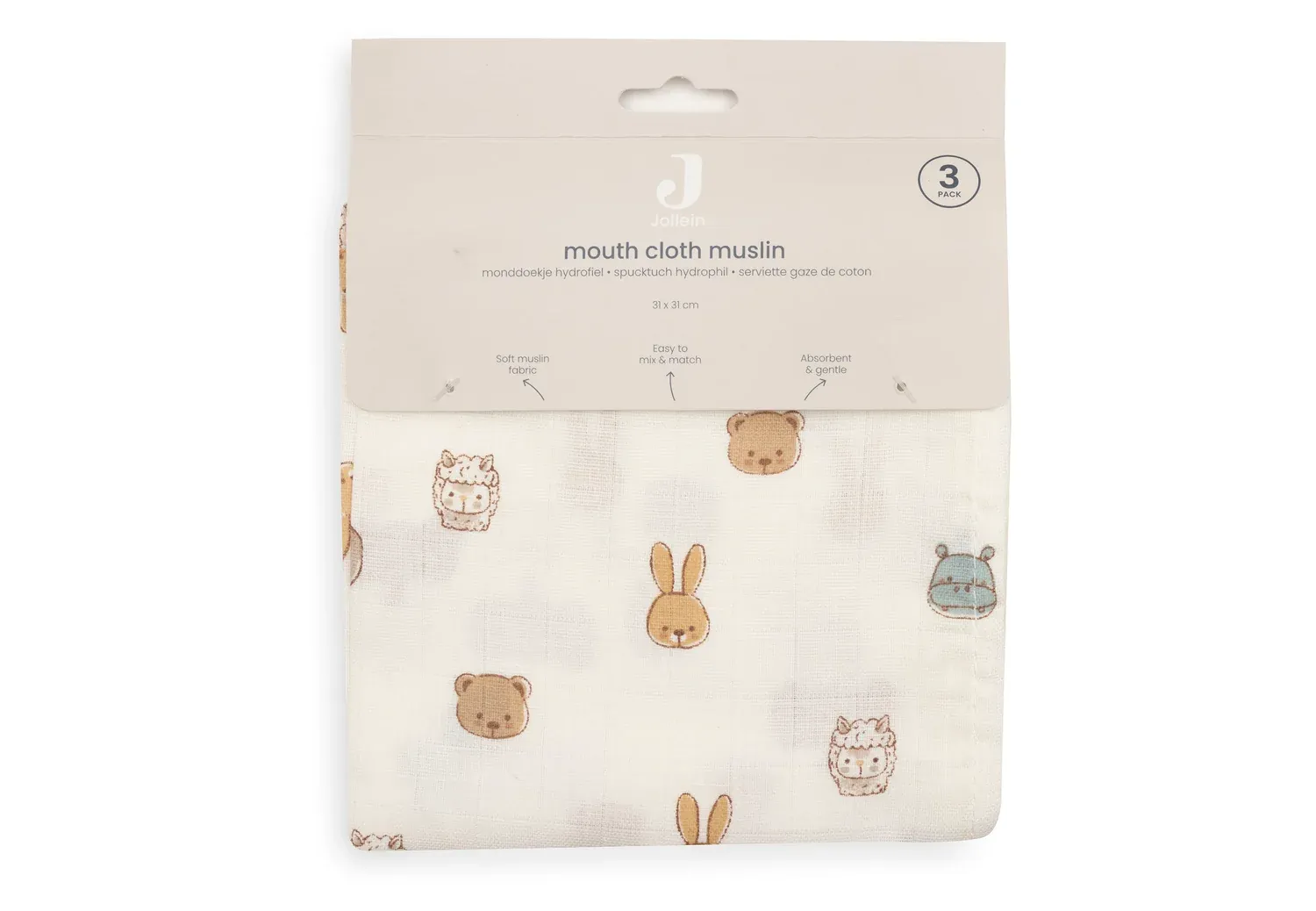 Jollein Hydrofiel Monddoekje - Jollies 3pk AOP 537-848-68196