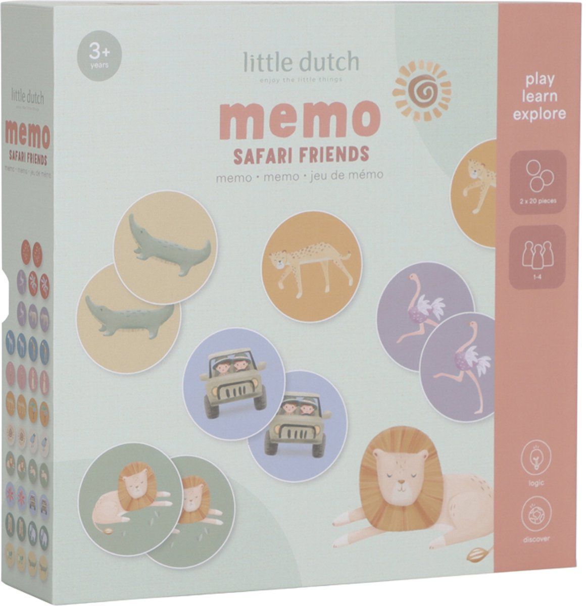 Little Dutch Memo spel - Safari Friends FSC Green, blue, red, yellow, oran LD748