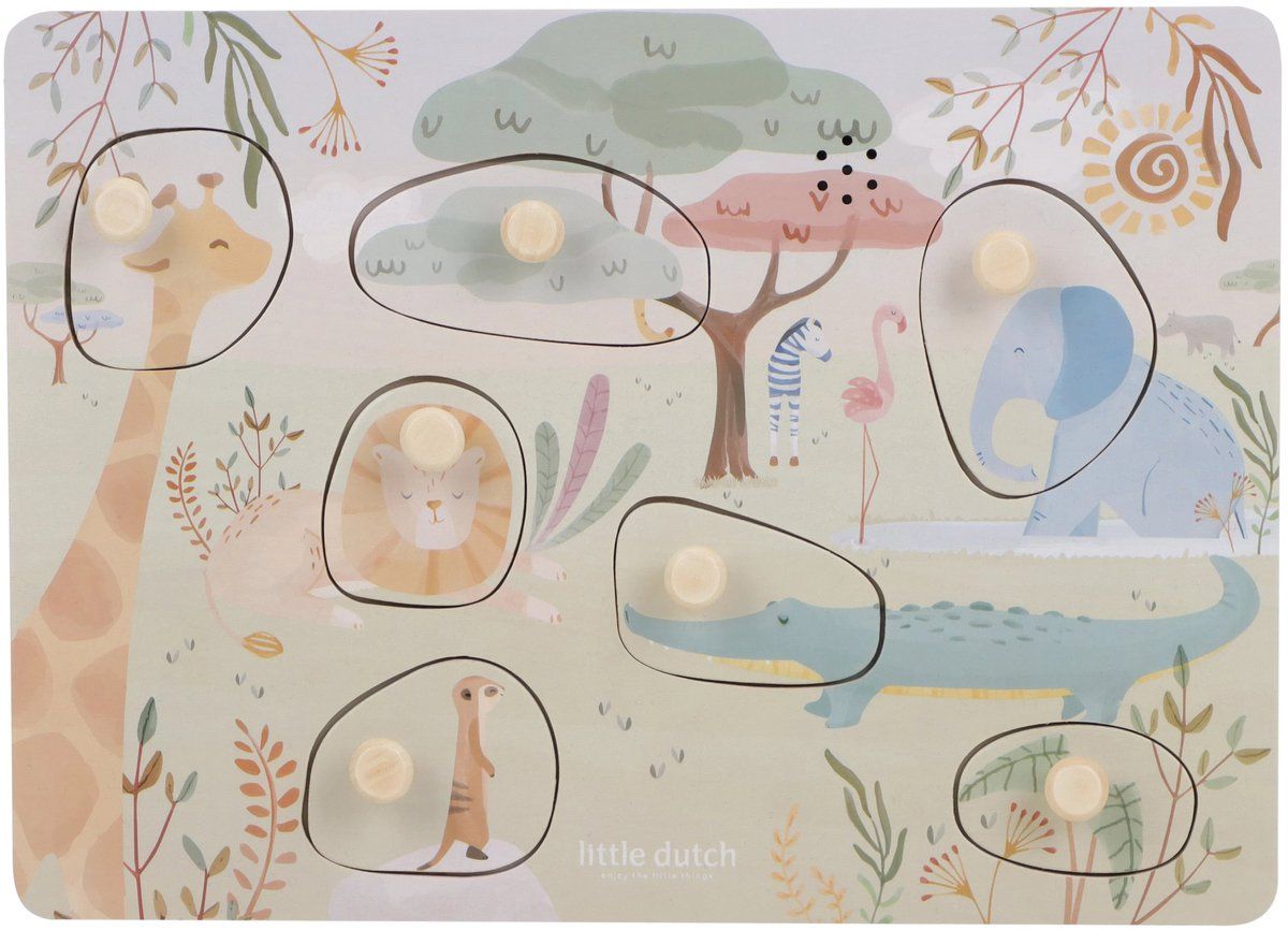 Little Dutch Geluidenpuzzel - Safari Friends FSC Green, blue, red, yellow, oran