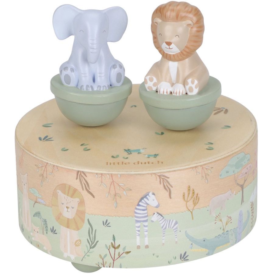 Little Dutch Houten Muziekdoosje - Safari Friends Green, blue, red, yellow, oran