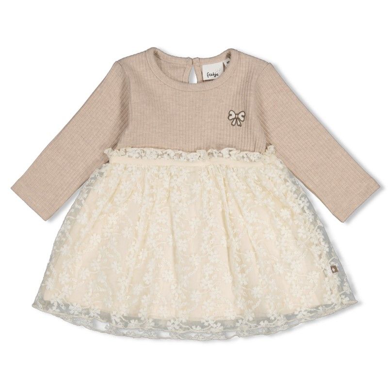 Feetje Jurk met geborduurd tule - Dress to Taupe melange 51400597
