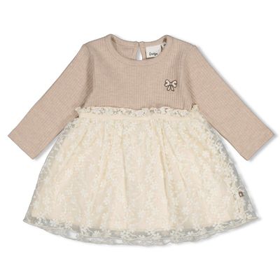 Feetje Jurk met geborduurd tule - Dress to Taupe melange 51400597