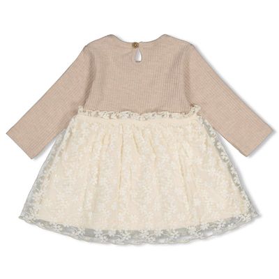 Feetje Jurk met geborduurd tule - Dress to Taupe melange 51400597