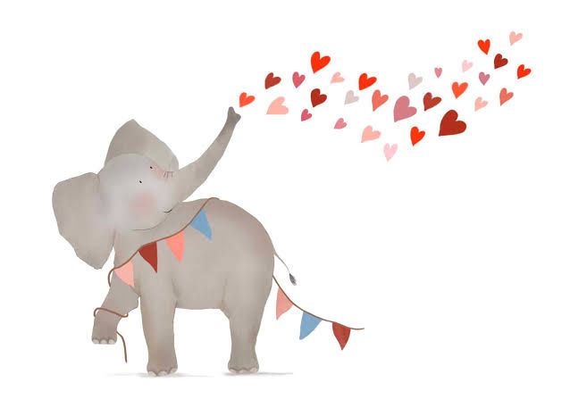 Getekend door Zusje Kaart - Olifant met hartjes  Olifant met hartjes