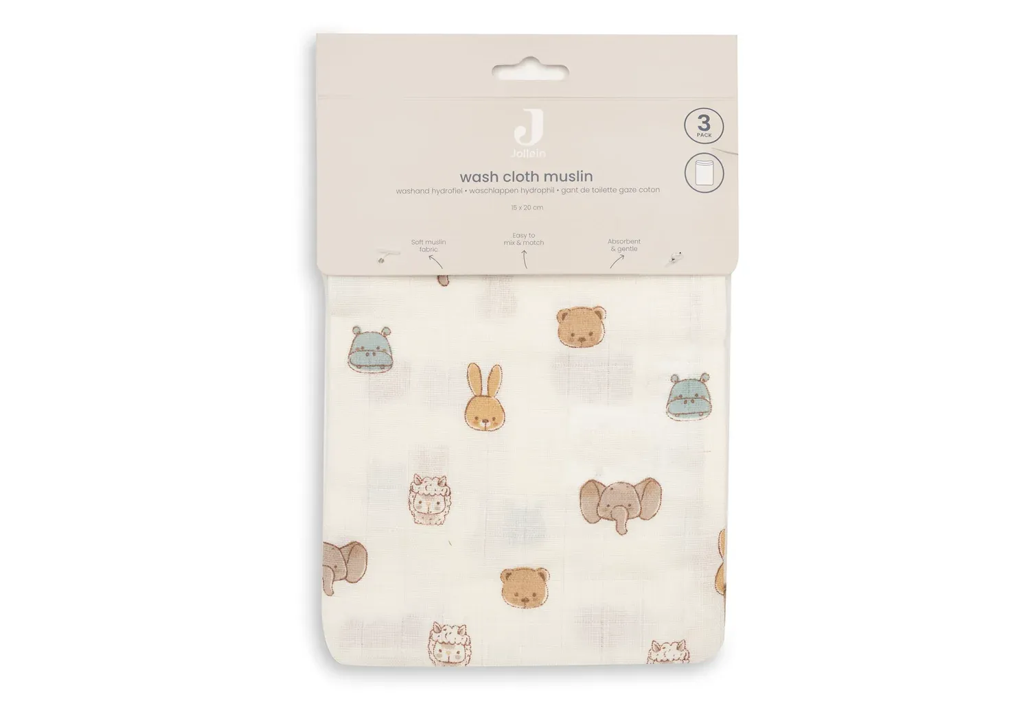 Jollein Hydrofiel Washandje 15x20cm Jollies  536-848-68196