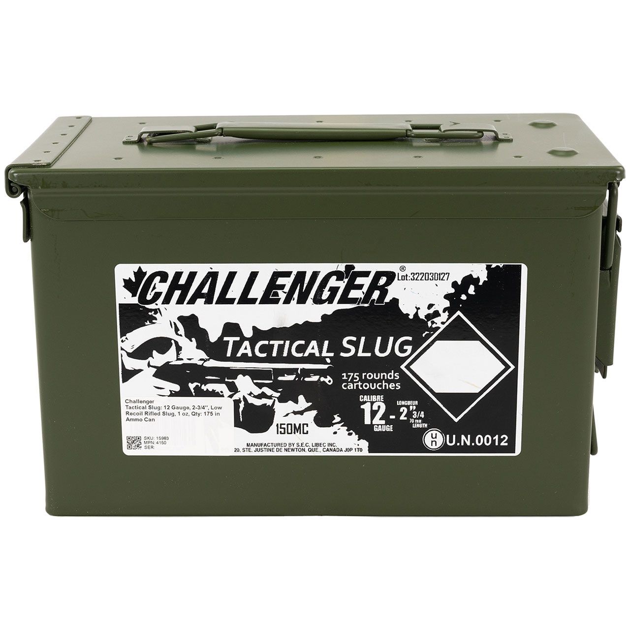 Challenger 12ga Tactical Slug 2 3/4 175rd Can