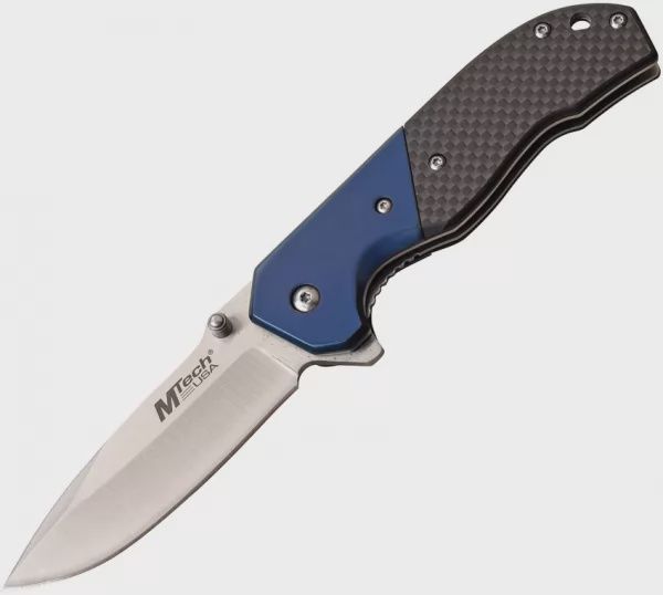 MTech Manual Folder 4.75" Carbon Fiber Handle Blue